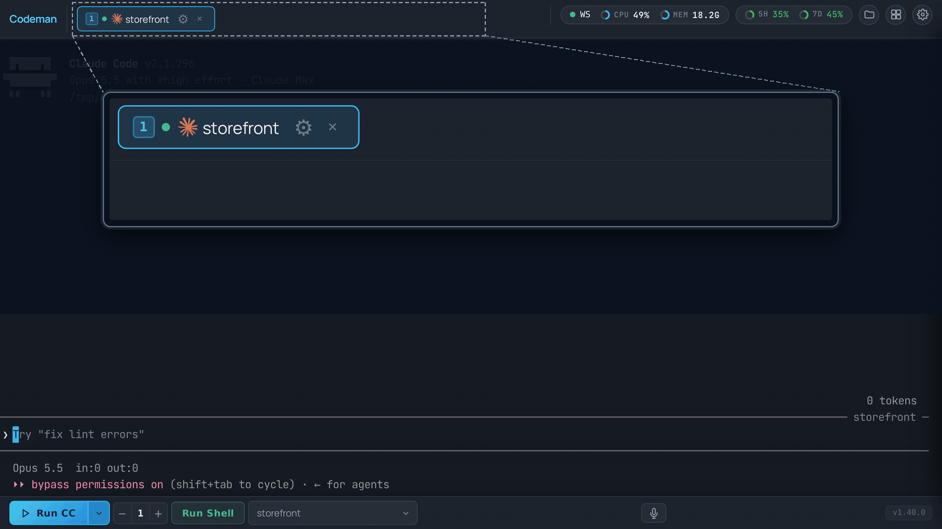 A real codeman skill run: one plain-English request to a lead session, three Claude Code workers opening as new tabs, and lineage lines from the lead to every worker